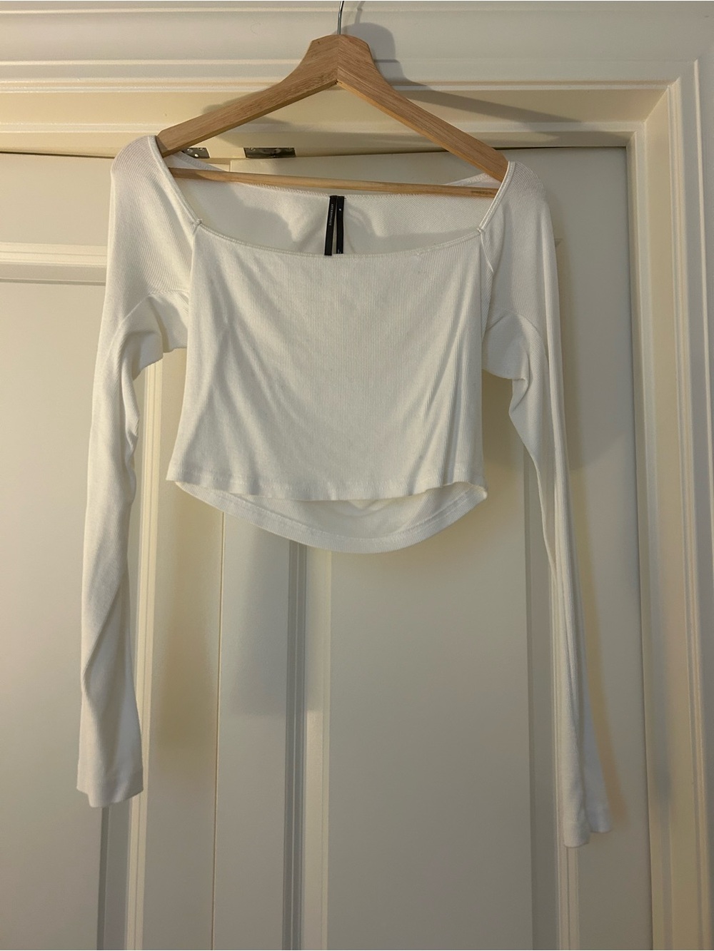 Anthropologie White Long-Sleeve Square-Neck Crop Top